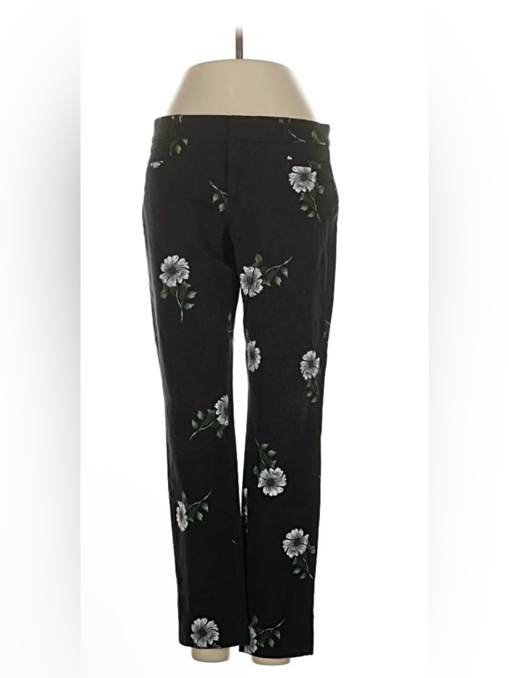 Banana Republic Black Cropped Pants with White Floral Print 8P EUC